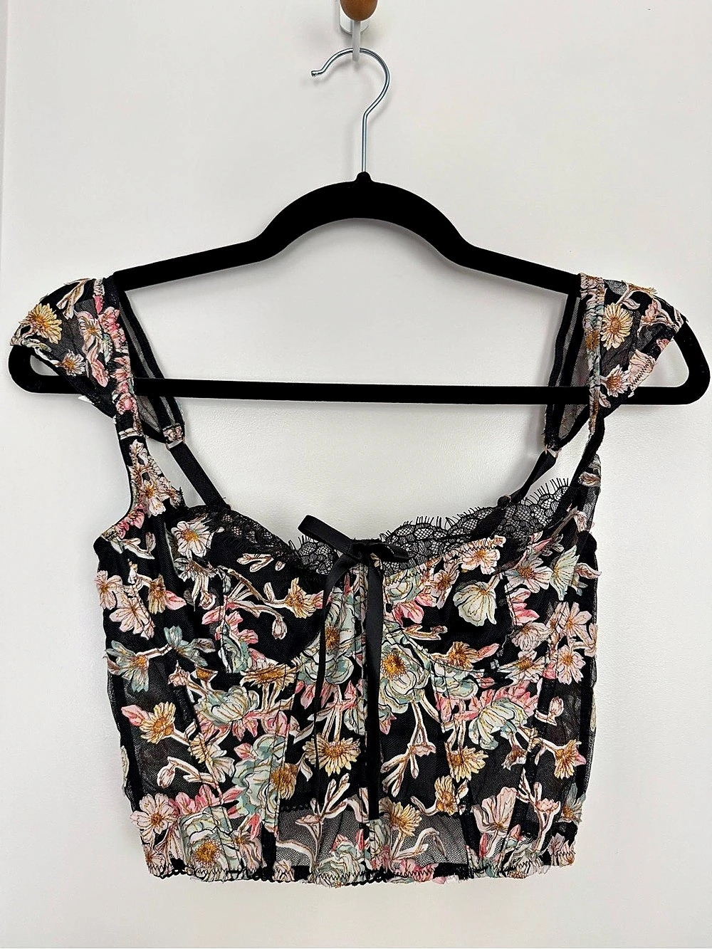 Victoria Secret Black Floral Bustier/Corset